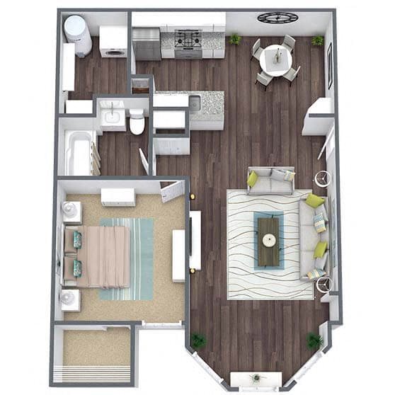A3: 1 Bed 1 Bath floor plan
