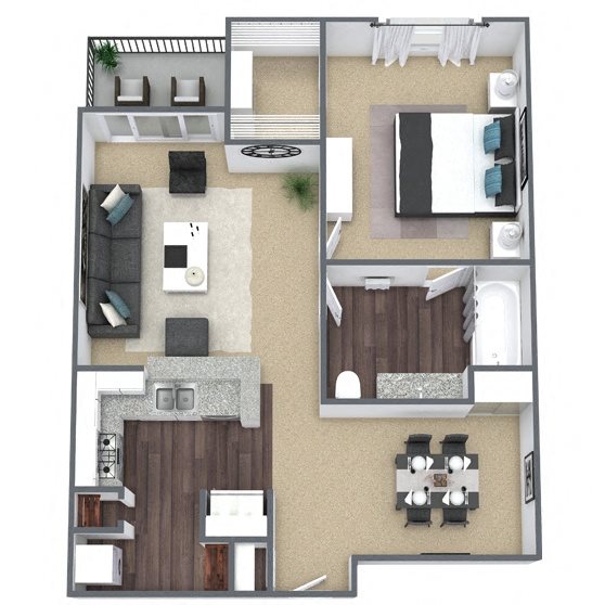 A3: 1 Bed 1 Bath floor plan