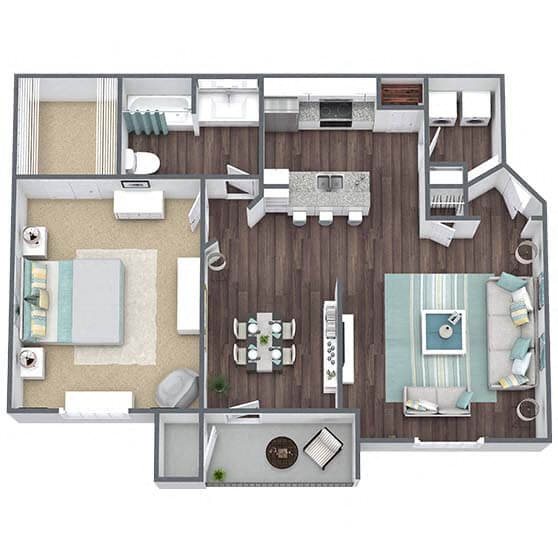 A3: 1 Bed 1 Bath floor plan
