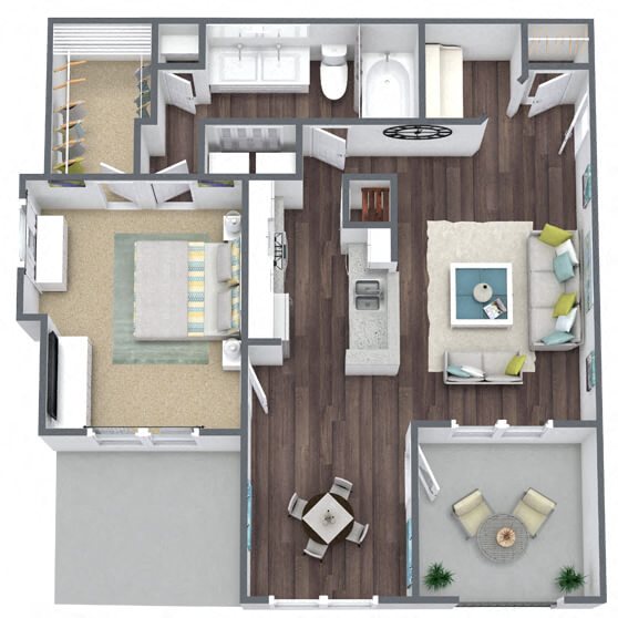 A3: 1 Bed 1 Bath floor plan