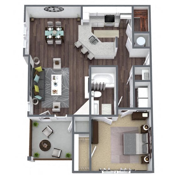 A3: 1 Bed 1 Bath floor plan