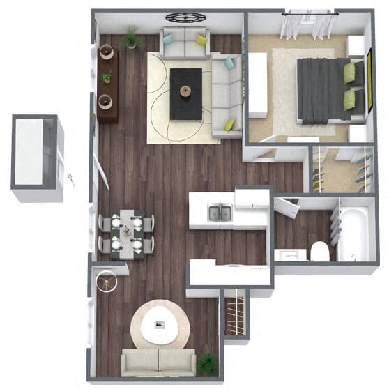 A3: 1 Bed 1 Bath floor plan