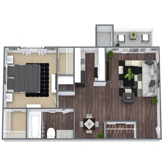A2: 1 Bed 1 Bath floor plan