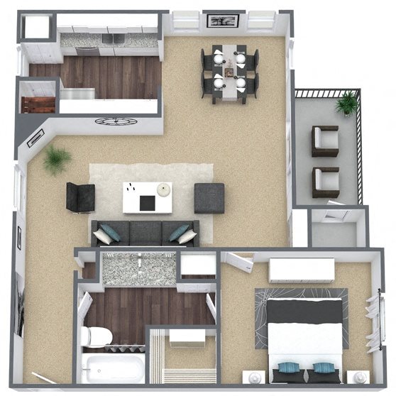 A4: 1 Bed 1 Bath floor plan