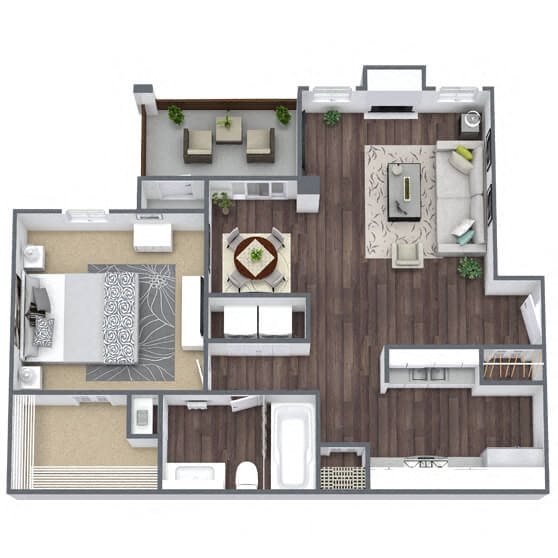 A4: 1 Bed 1 Bath floor plan