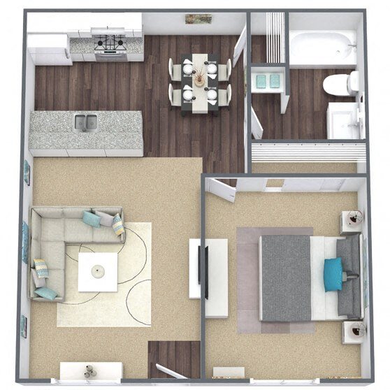 A1: 1 Bed 1 Bath floor plan