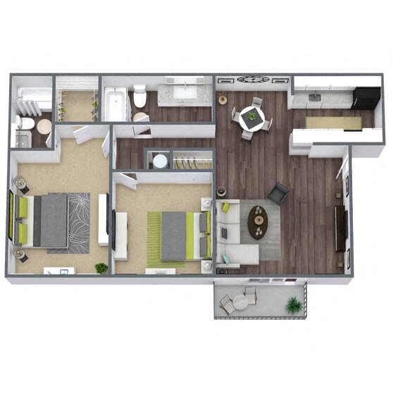 B3: 2 Bed 2 Bath floor plan