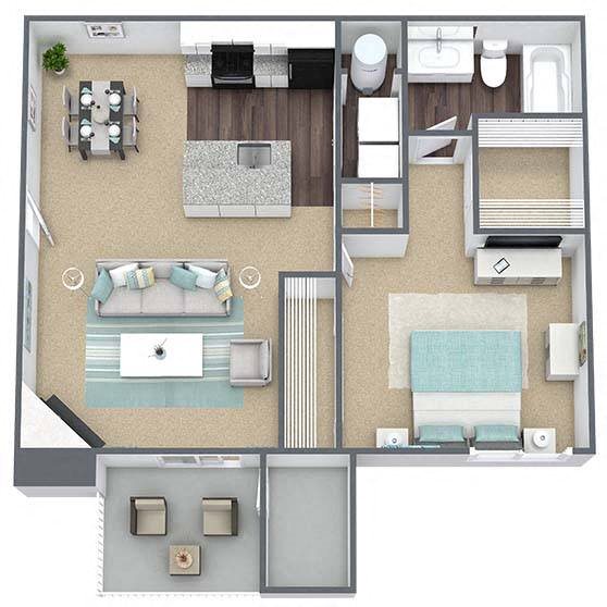 A1: 1 Bed 1 Bath floor plan