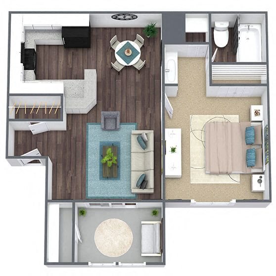 A1: 1 Bed 1 Bath floor plan