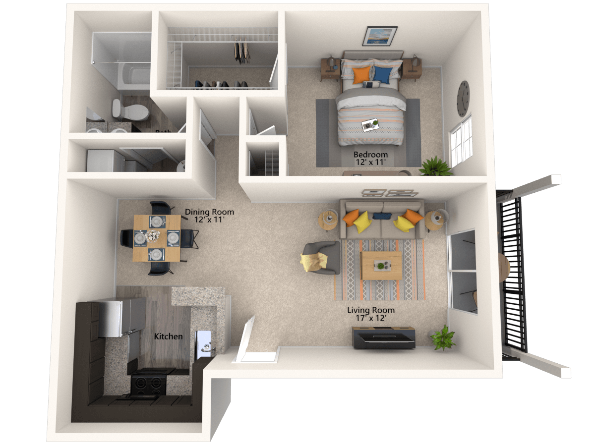 A1: 1 Bed 1 Bath floor plan