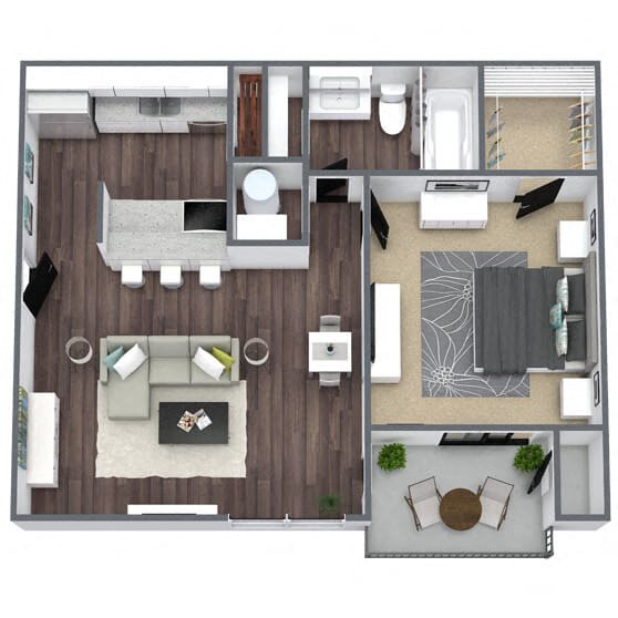 A1: 1 Bed 1 Bath floor plan