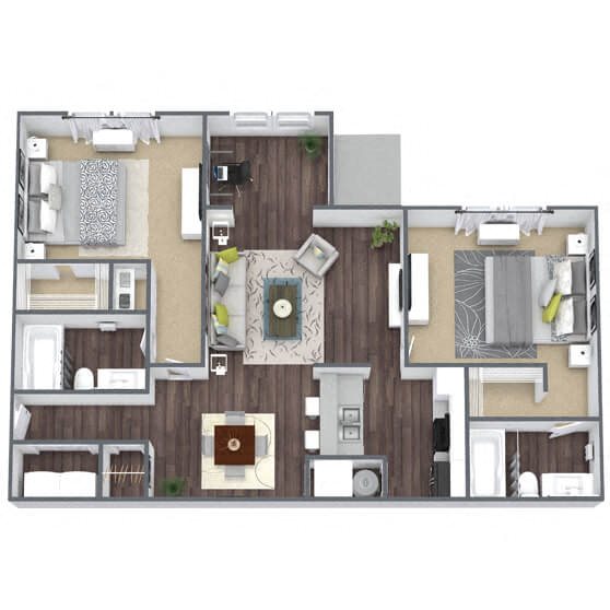 B1: 2 Bed 2 Bath floor plan