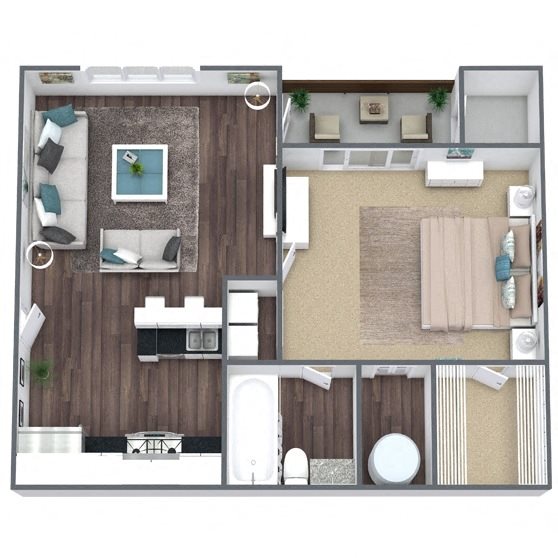 A1: 1 Bed 1 Bath floor plan