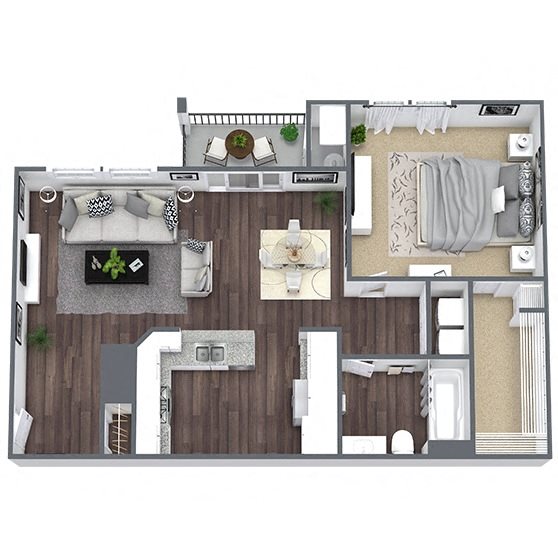 A1: 1 Bed 1 Bath floor plan