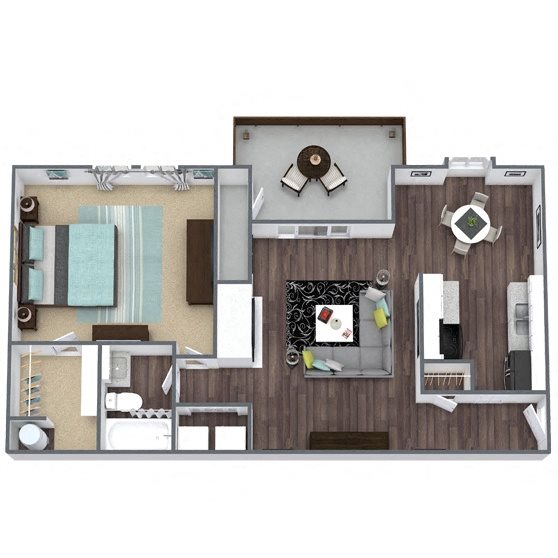 A2: 1 Bed 1 Bath floor plan