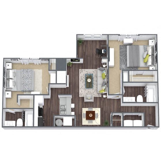 B3: 2 Bed 2 Bath floor plan