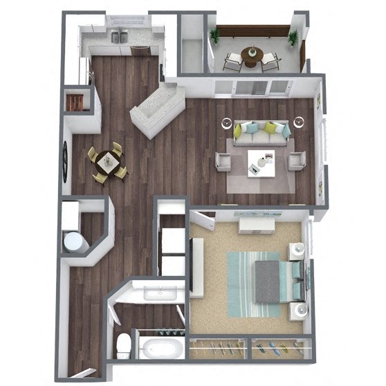 A3: 1 Bed 1 Bath floor plan