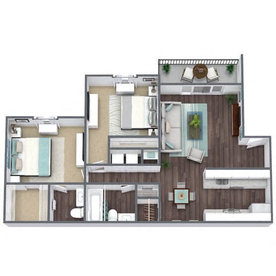 B1: 2 Bed 1 Bath floor plan