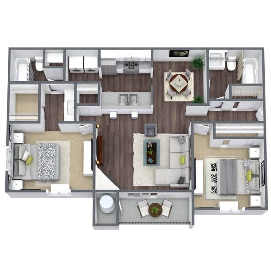 B1: 2 Bed 2 Bath floor plan