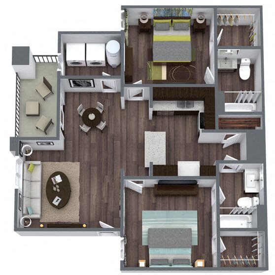B1: 2 Bed 2 Bath floor plan