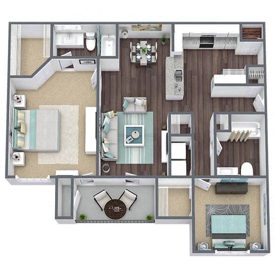 B1: 2 Bed 2 Bath floor plan