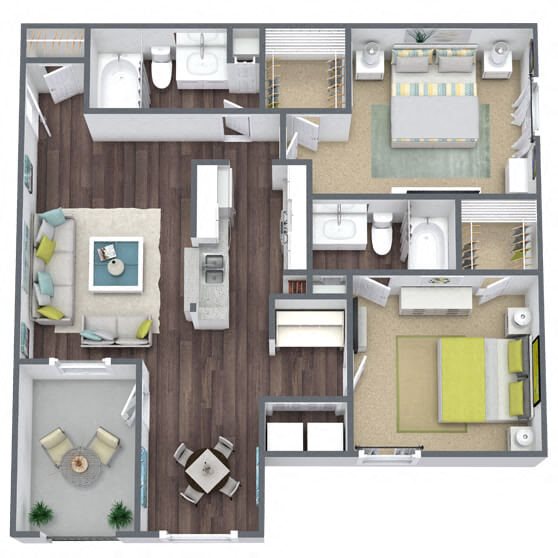 B1: 2 Bed 2 Bath floor plan