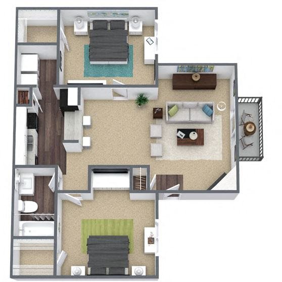 B1: 2 Bed 1 Bath floor plan