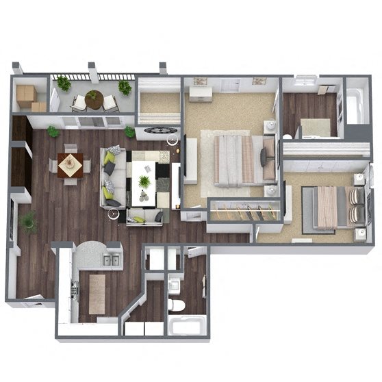 B1: 2 Bed 2 Bath floor plan
