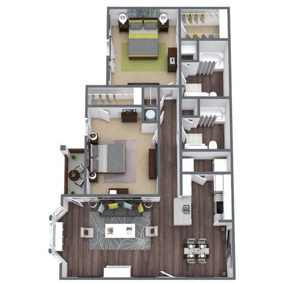 B1: 2 Bed 2 Bath floor plan