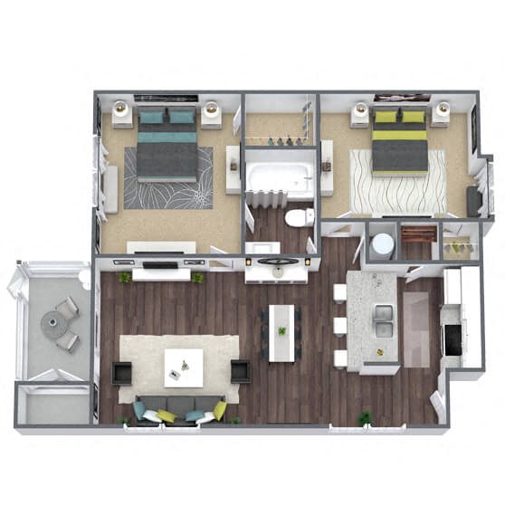 B1: 2 Bed 1 Bath floor plan