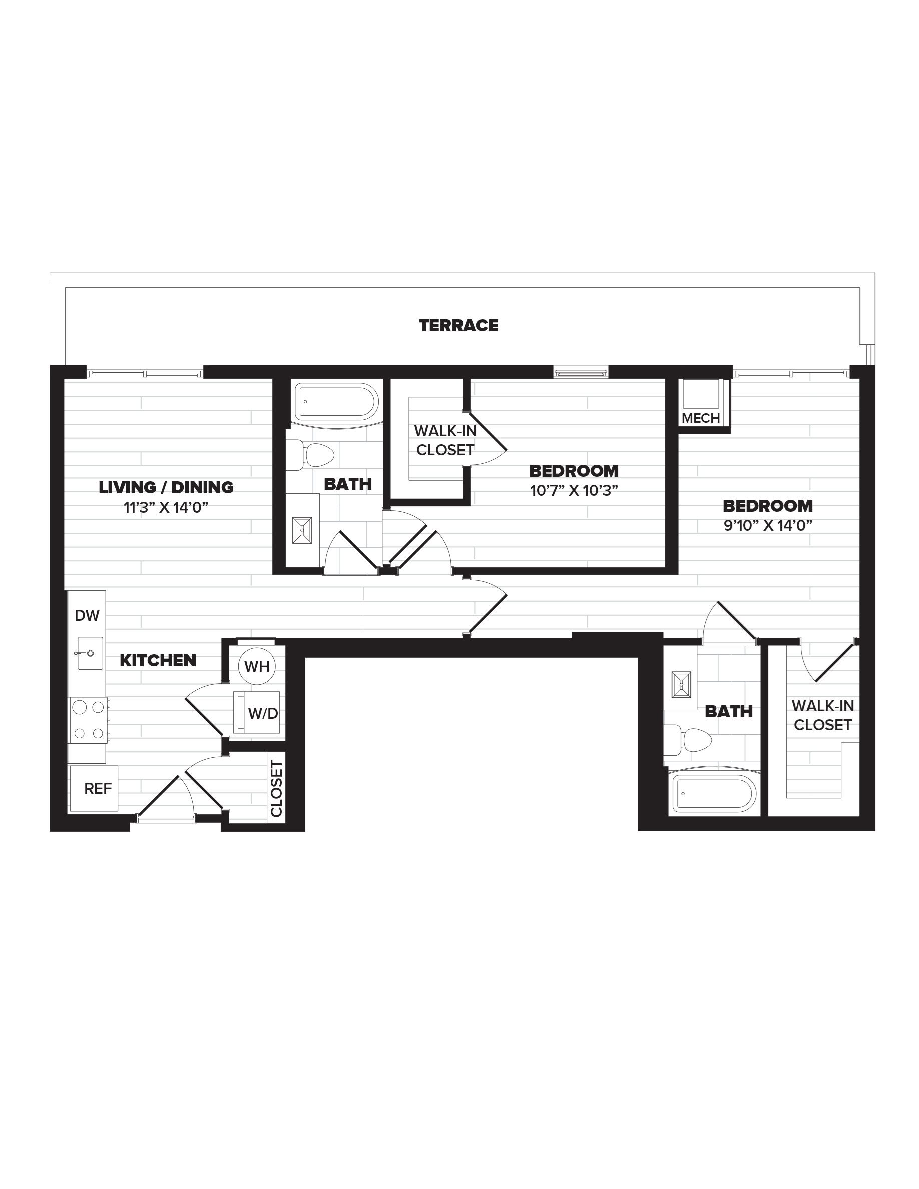 B4: 2 Bed 2 Bath floor plan