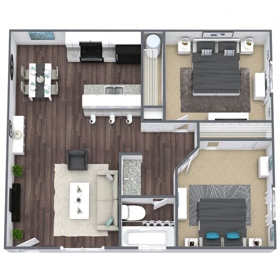 B1: 2 Bed 1 Bath floor plan