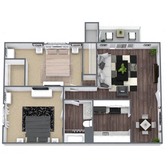 B1: 2 Bed 1 Bath floor plan