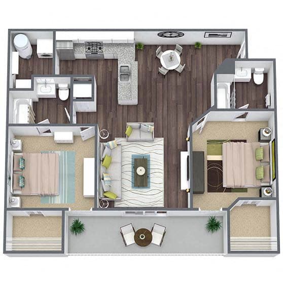 B1: 2 Bed 2 Bath floor plan