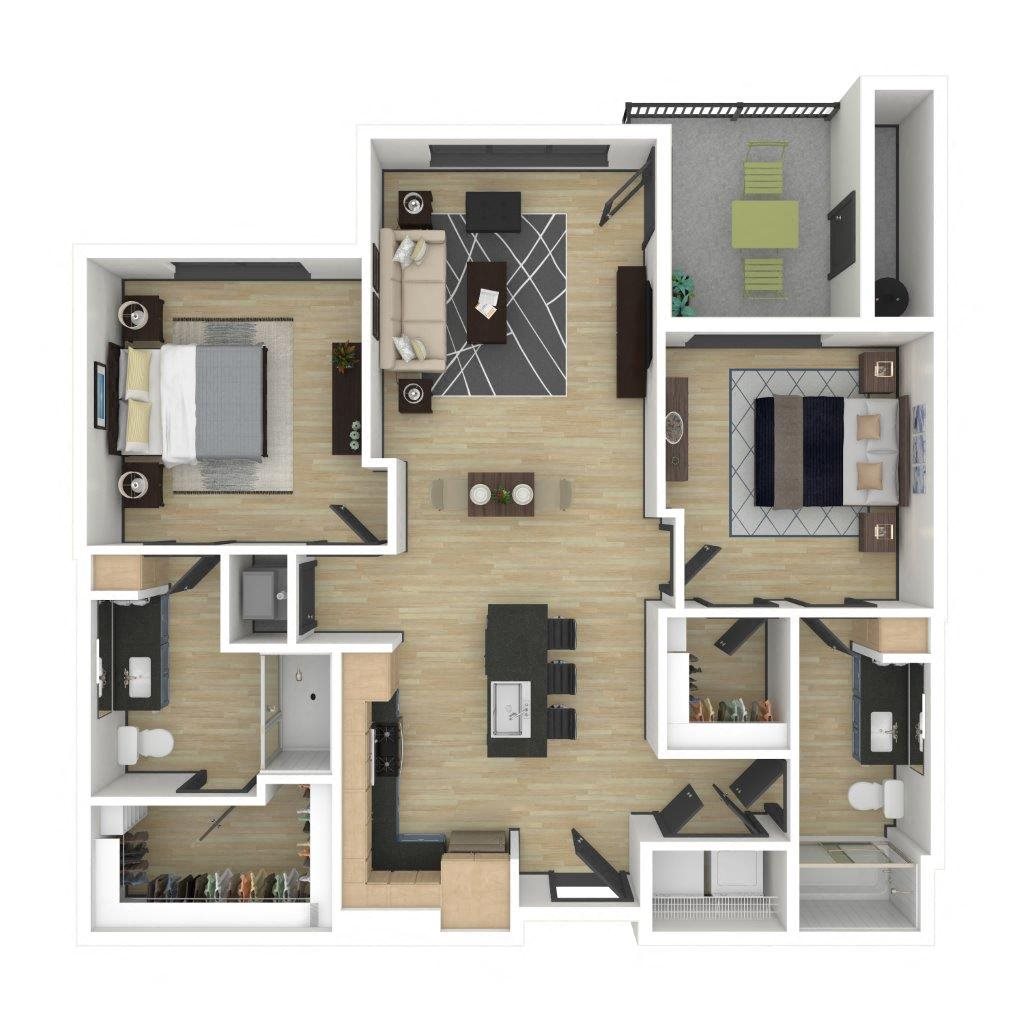 B1: 2 Bed 2 Bath floor plan
