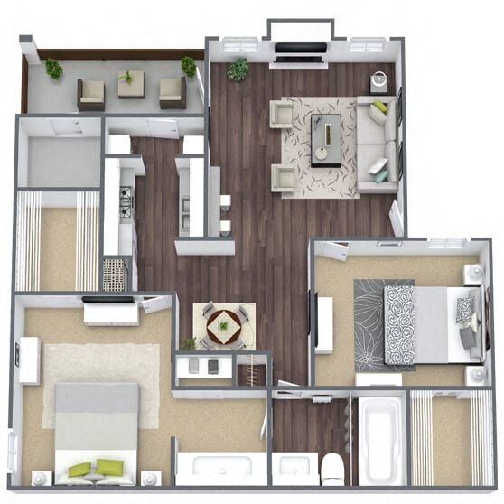 B1: 2 Bed 1 Bath floor plan