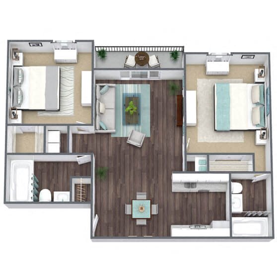B3: 2 Bed 2 Bath floor plan