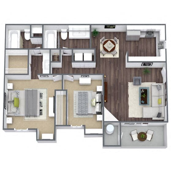 B2: 2 Bed 2 Bath floor plan