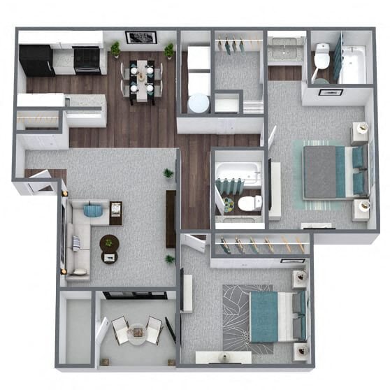 B2: 2 Bed 2 Bath floor plan