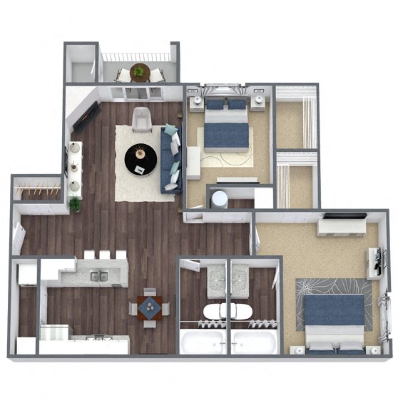 B2: 2 Bed 2 Bath floor plan