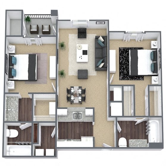 B3: 2 Bed 2 Bath floor plan