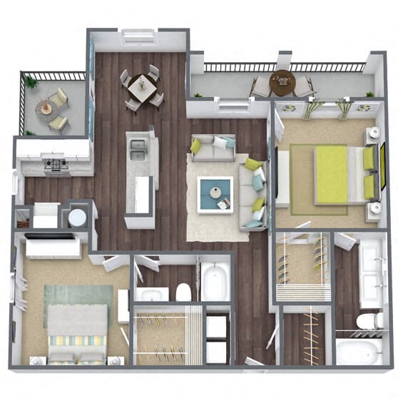 B2: 2 Bed 2 Bath floor plan
