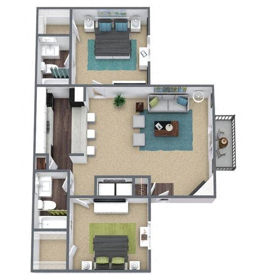 B2: 2 Bed 2 Bath floor plan