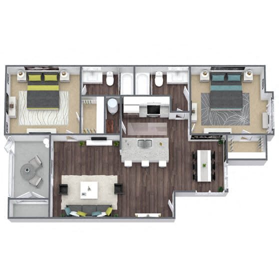 B2: 2 Bed 2 Bath floor plan
