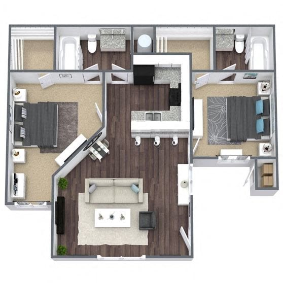 B2: 2 Bed 2 Bath floor plan