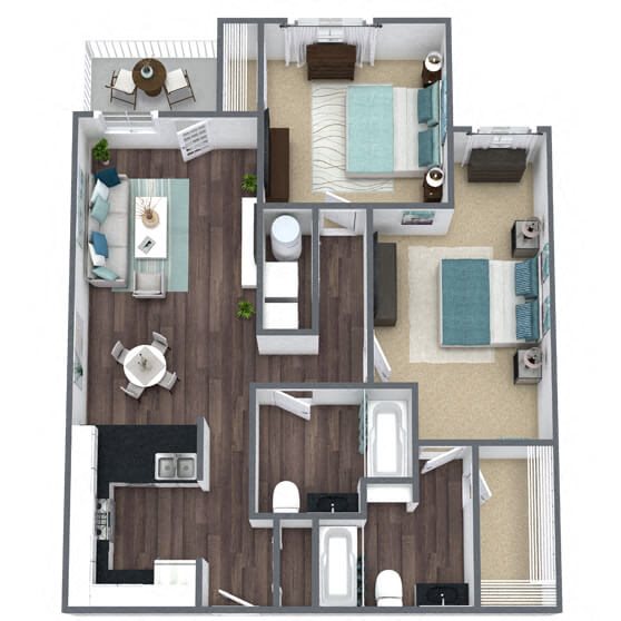 B2: 2 Bed 2 Bath floor plan