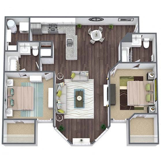 B2: 2 Bed 2 Bath floor plan