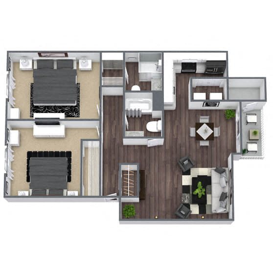 B2: 2 Bed 2 Bath floor plan
