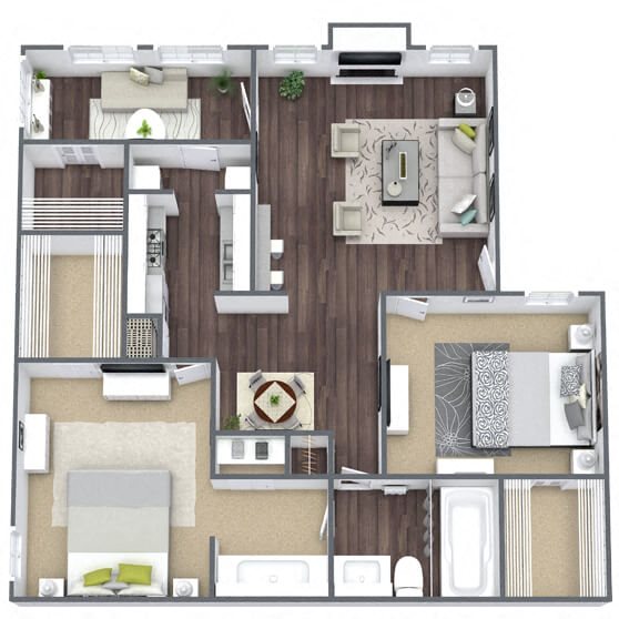 B2: 2 Bed 1 + S floor plan
