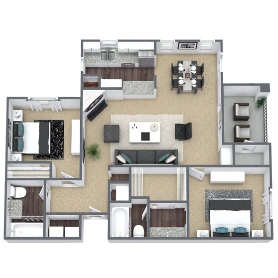B4: 2 Bed 2 Bath floor plan